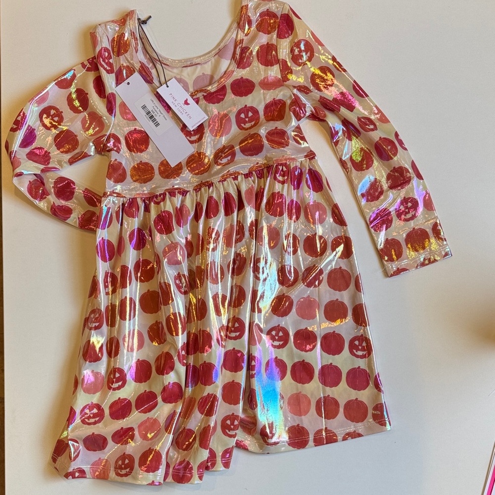 Pink Chicken Girls Shiny Pumpkin Dress - Pink and Gold Lamè